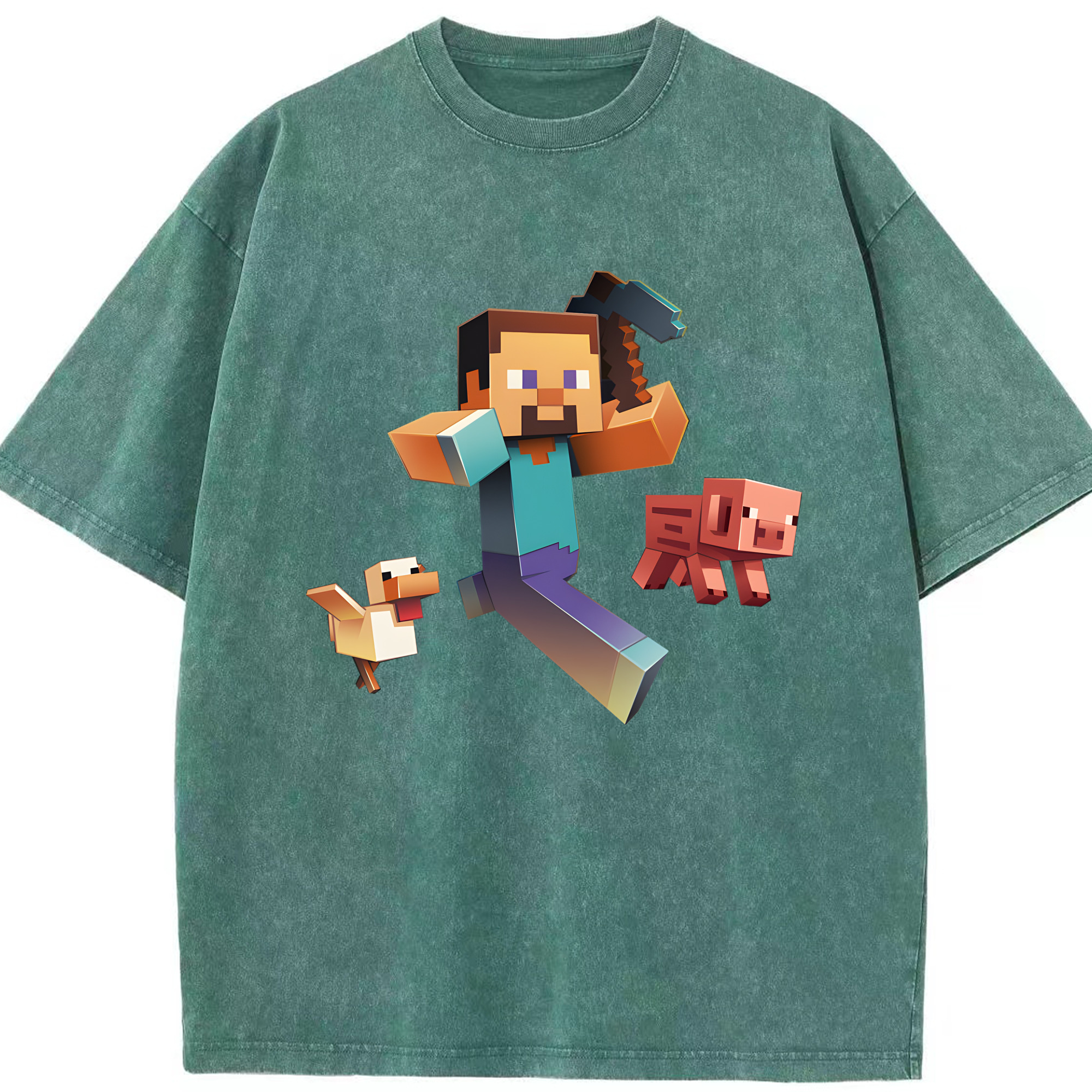 （画像用） マインクラフト ブロックの世界 Minecraft MC Block world 綿100% ヴィンテージ風 半袖Tシャツ（フロントプリント）